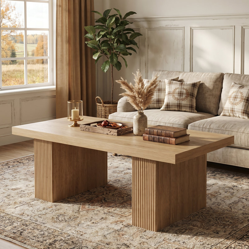 47.24" Rectangle Farmhouse Coffee Table with Thick Base, Living Room Table, Large Center Table for Living Room & Apartment