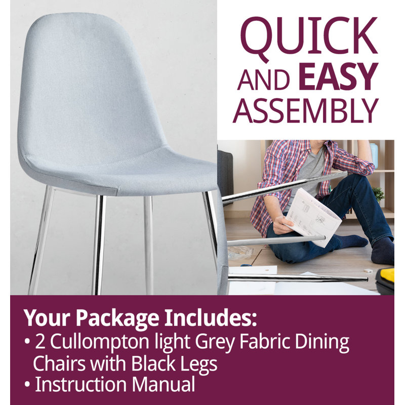 Mose 45cm H Fabric Upholstered Metal Upholstered Back Side Chair in Grey, Silver, 2