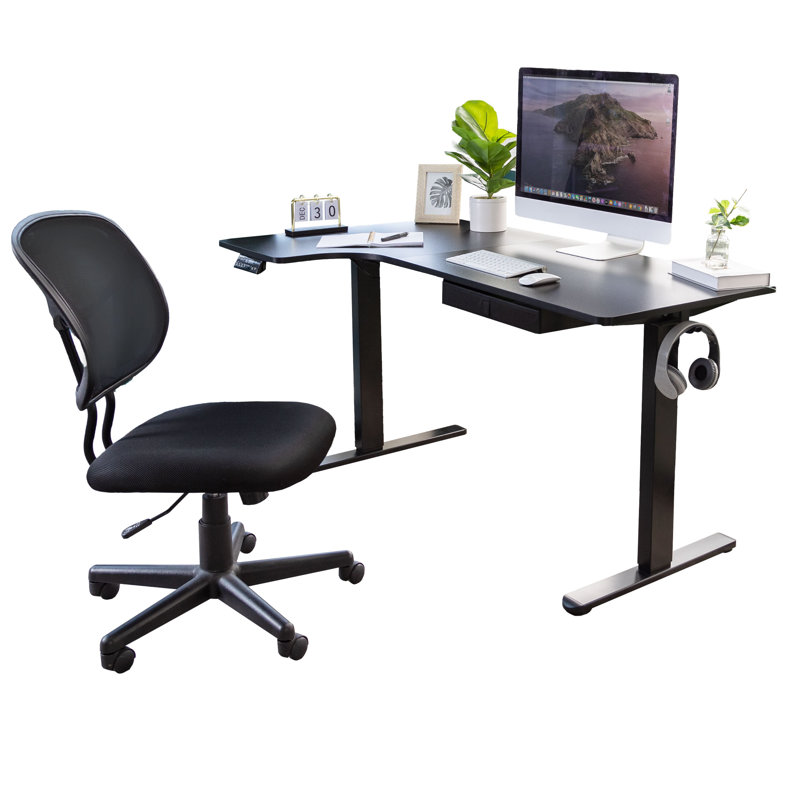 Mount-it! L-shaped Desk, Height Adjustment From 28.3" To 47.2",3 Memory Settings, Solid Steel Frame