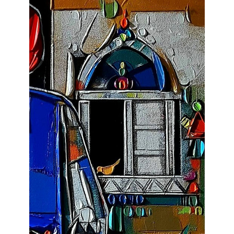 Homme turban jouant du tambour | Acrylique sur toile | Peinture de Girish Adannavar