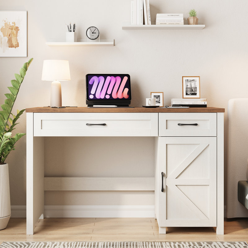 Farmhouse 47" Executive Desk, Brown/White