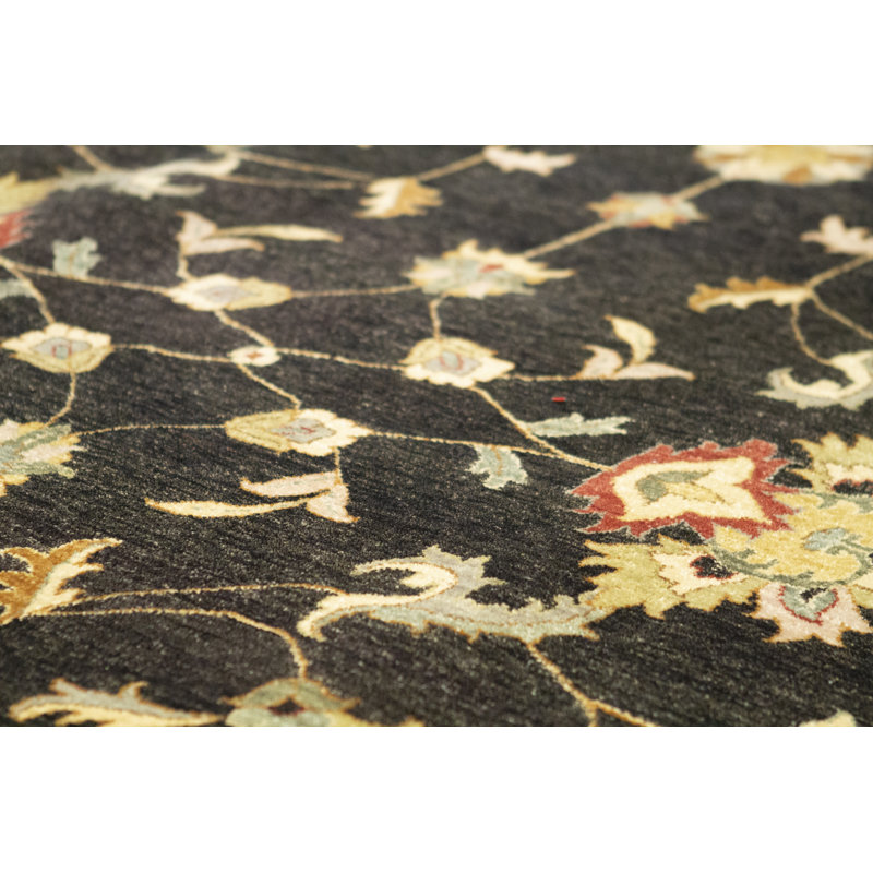 Hand-Knotted High-Quality Black and Cream Area Rug