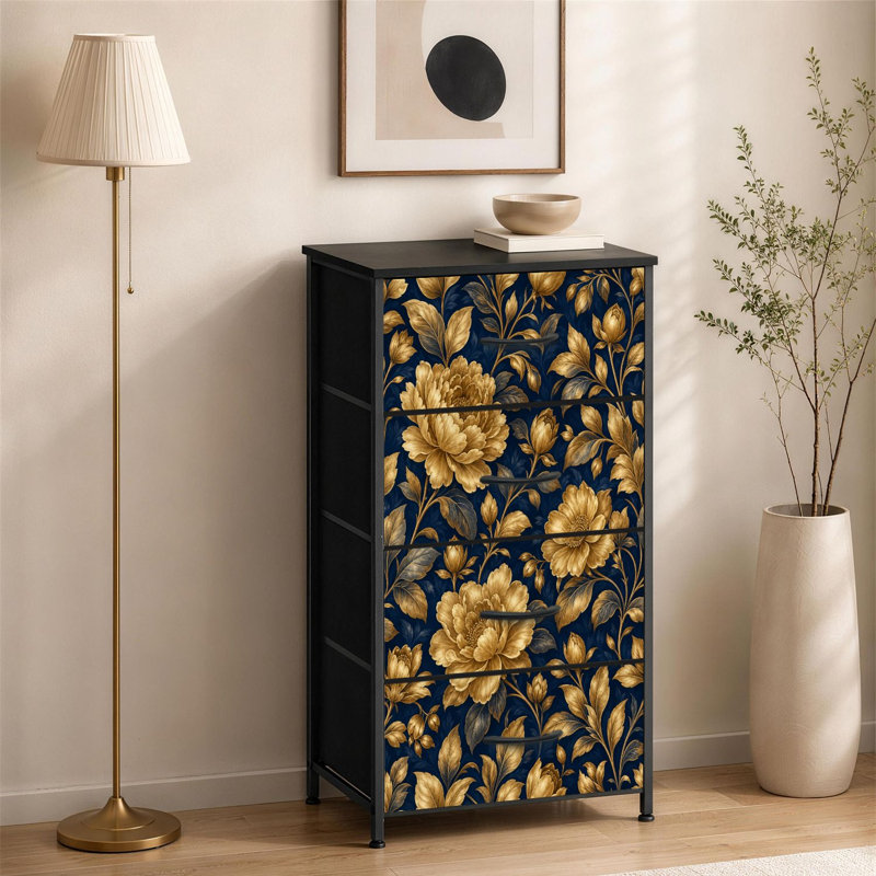 Commode à 4 tiroirs pour chambre à coucher Golden Floral Elegant Peony Flowers