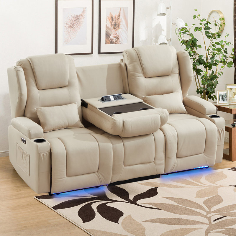 79.5'' Faux Leather Reclining Sofa, Beige