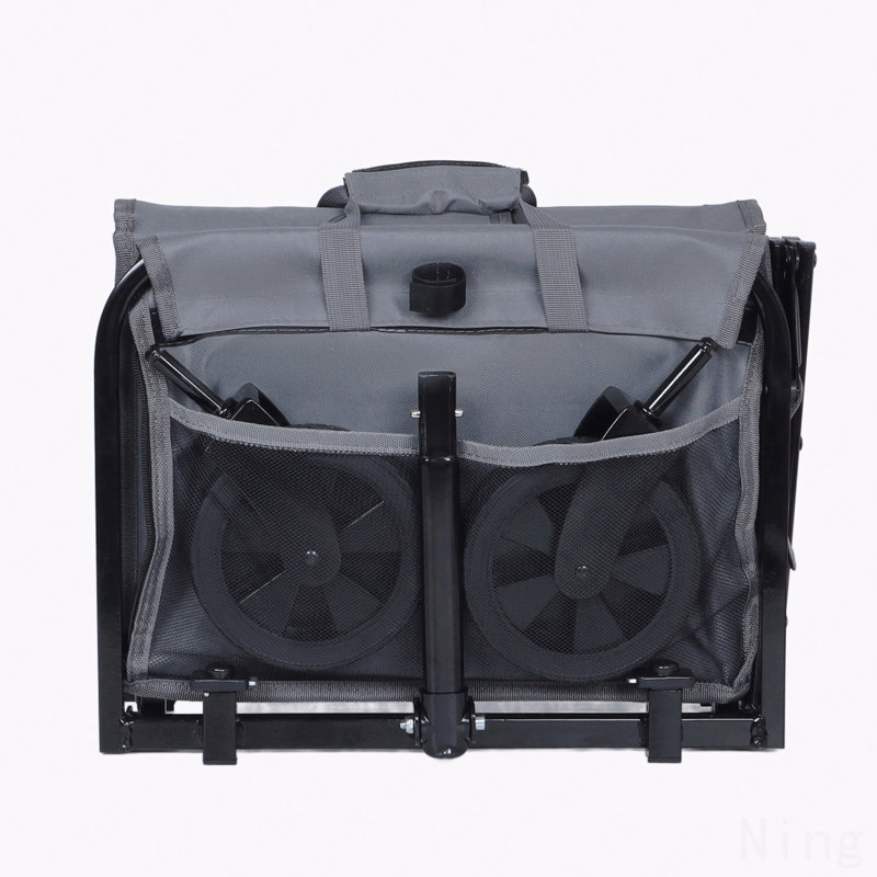 Chariot tout-en-un convertible pliant à 4 roues avec siège et laisse pour chien - Chariot utilitaire pliable robuste pour le camping, la plage, le magasinage - Siège polyvalent et espace de rangement, gris