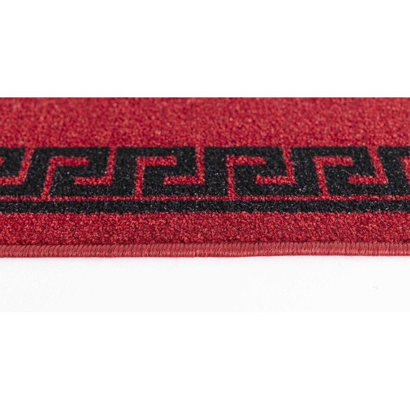 Rampzipoor Non-Slip Geometric Doormat, Red Black, Rectangle 160 x 220cm