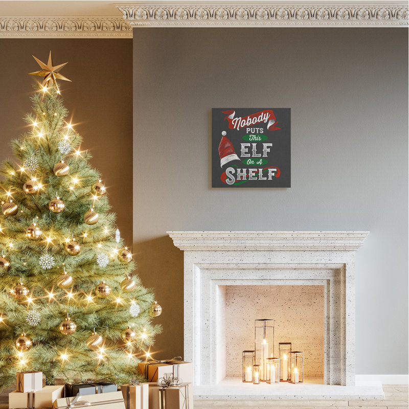 Expression des fêtes Elf chapeau de père Noël rouge vert, H 24 po x l 24 po, Toile tendue