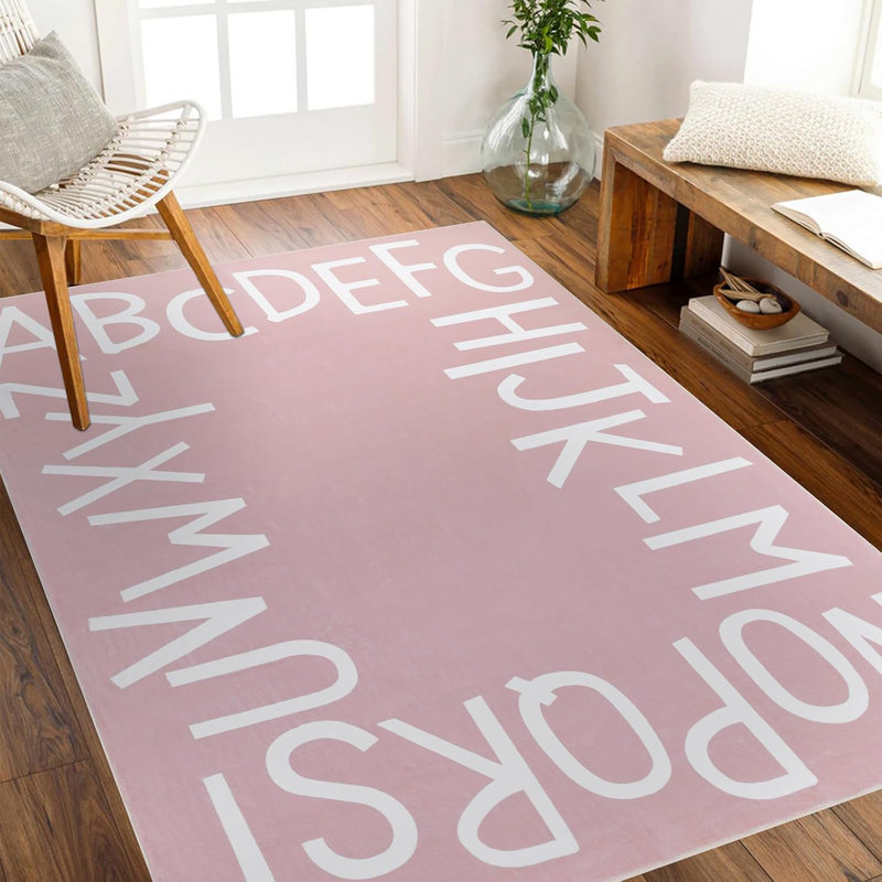 Machine Washable Area Rug With Non-Slip Backing, Pink