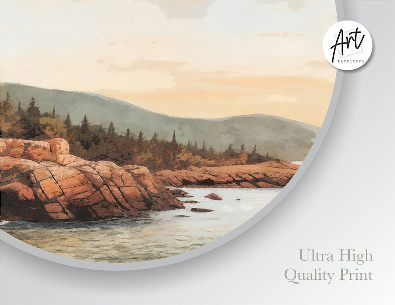 «Acadia National Park», ensemble de 3 reproductions d'art à l'aquarelle, H 47 po x l 99 po x P 1,5 po, Toile tendue