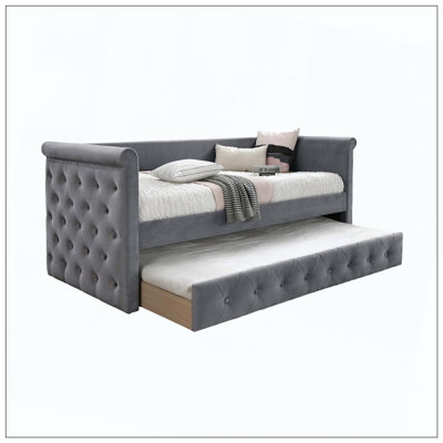 Contemporary Day Bed Slat Trundle Button Tufted