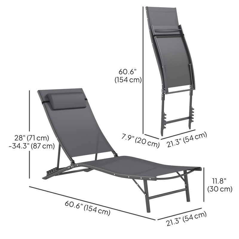 Chaise longue d'extérieur, ensemble de 2 chaises longues pliantes réglables