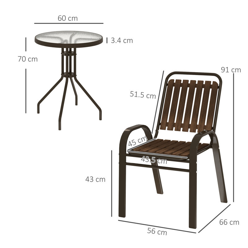 Outsunny 3 Pieces Patio Bistro Set Stackable Chairs Dark Brown