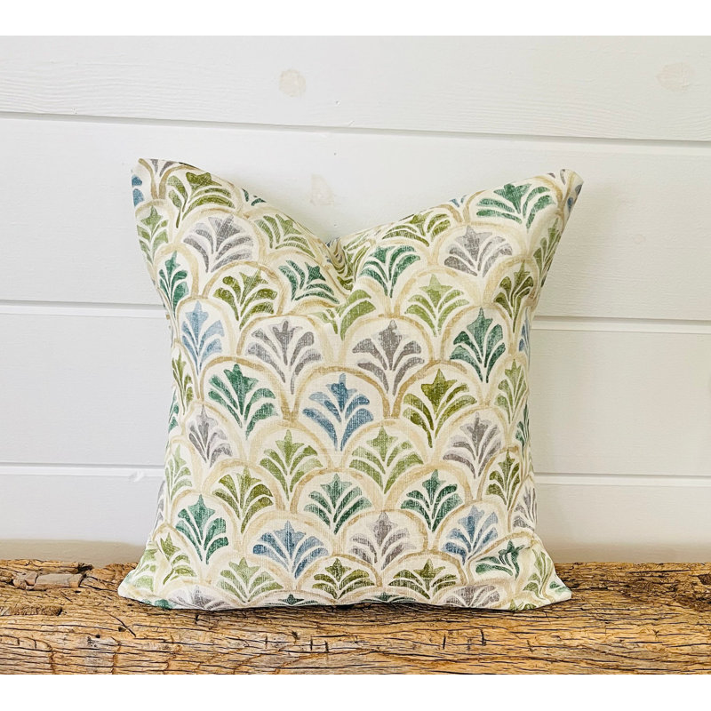  Housse de coussin en coton, 21,5 po x 21,5 po, Géométrique, Vert / bleu