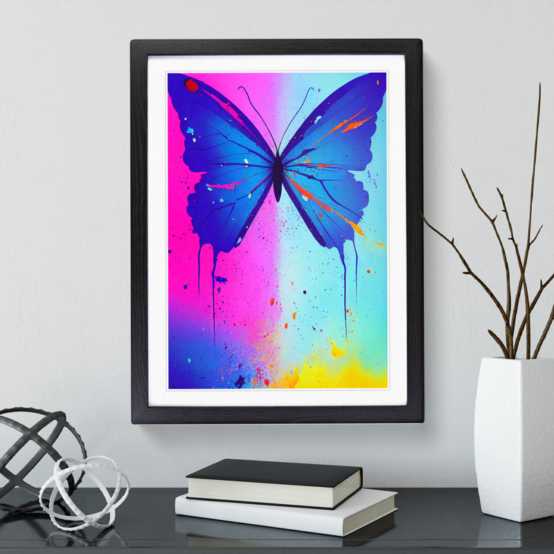 Paint Splash Butterfly No.1 Abstract - Single Picture Frame Painting, Black, 64cm H x 46cm W x 2cm D