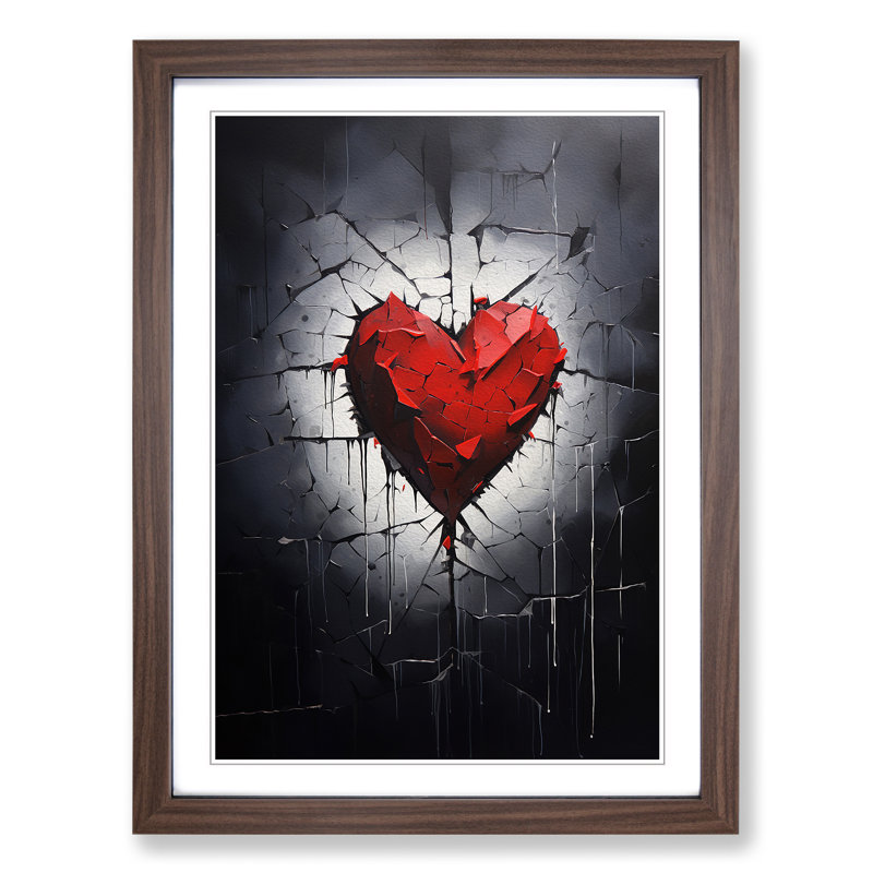 Love Heart Hard Edge - Single Picture Frame Print on Wood, Walnut Framed, 34cm H x 25cm W x 2cm D