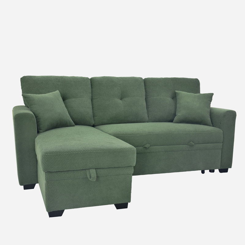 Canapé-lit, canapé modulaire avec lit escamotable, méridienne réversible, Vert foncé