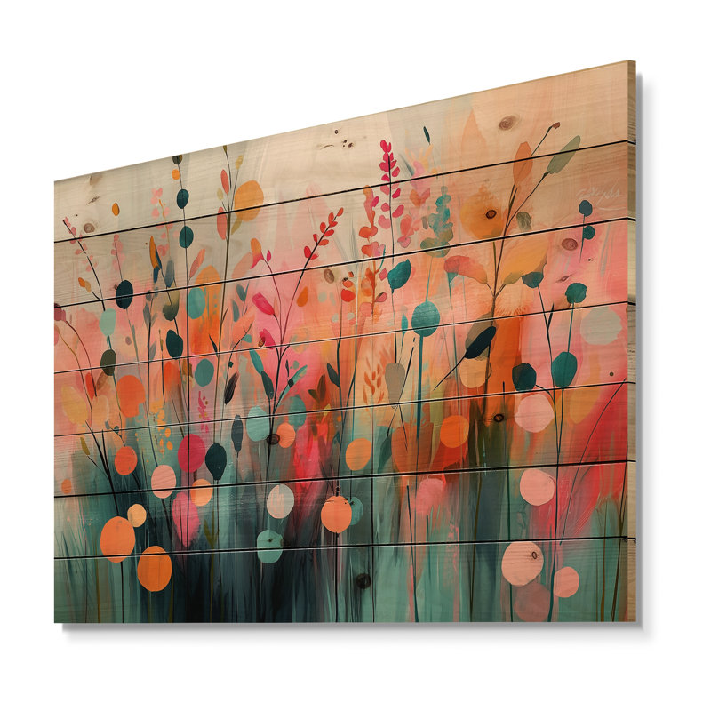 Botanical Wildflowers Petals In The Breeze III - Wildflowers Wood Wall Art - On Natural Pine Wood, 10" H x 20" W x 0.78" D