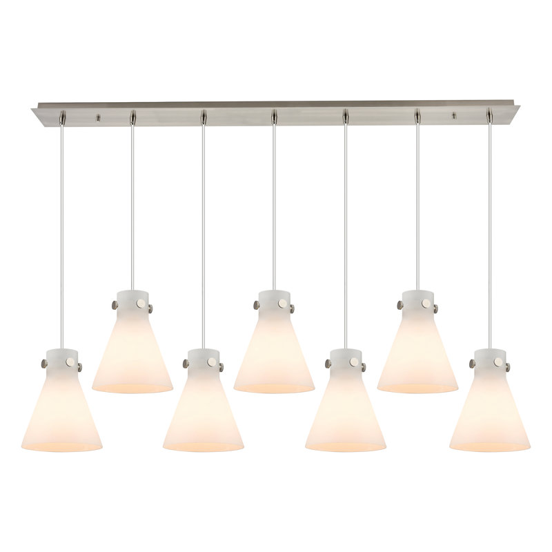 Luminaire suspendu conique à 7 lumières Amrith, Blanc, Nickel satiné brossé