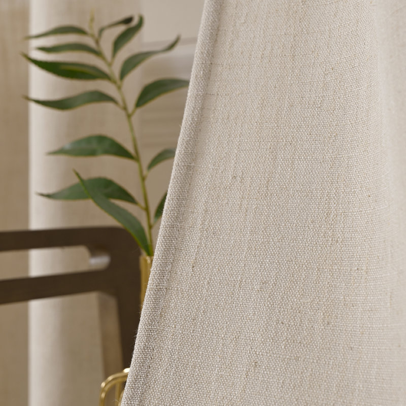 Draycott Polyester Linen Textured Light Filtering Semi-Sheer Grommet Curtain Pair, Khaki Linen, 52" W x 84" L