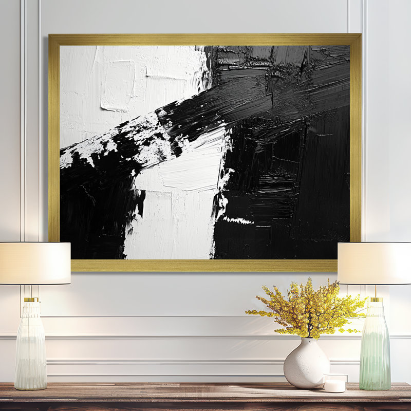 Monochromatique dérive des ombres dans le noir III - art mural transitionnel moderne abstrait, H 30 po x l 40 po, Doré