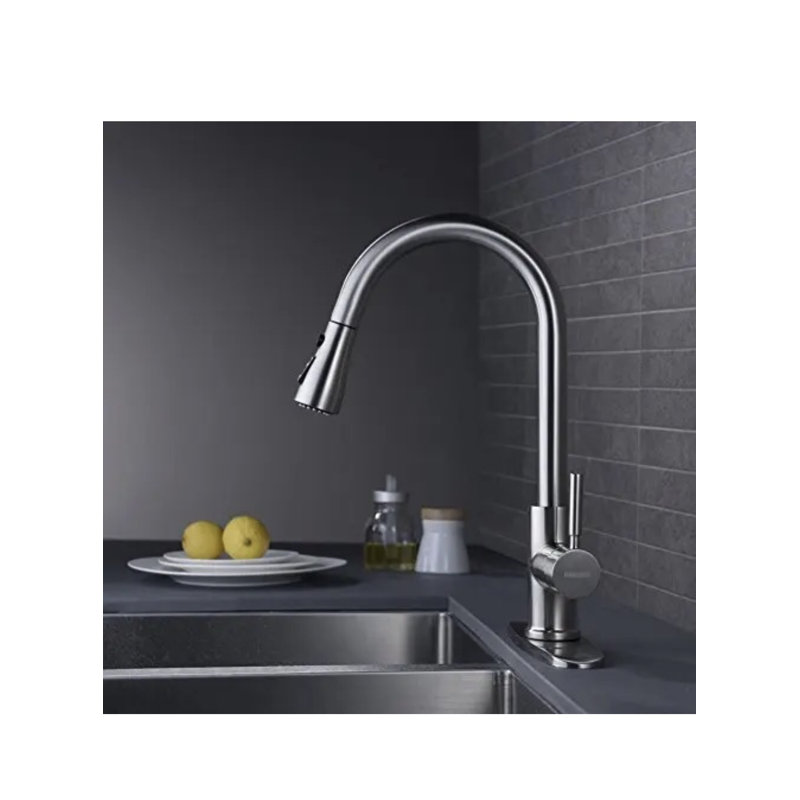 Robinet de cuisine A | M Aquae 304 en acier inoxydable noir mat et noir, Argent