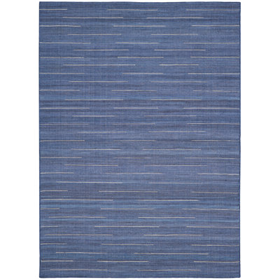 Anerinda Solid Hand Loomed Wool/Cotton Area Rug in Navy Blue