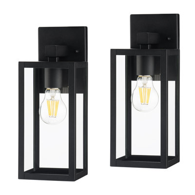 Lanterne murale d'extérieur 13 po à finition noire matte antirouille avec verre transparent résistant à l'eau et base E26 de East Grove Home Builder Essentials Heritage (paquet de 2)