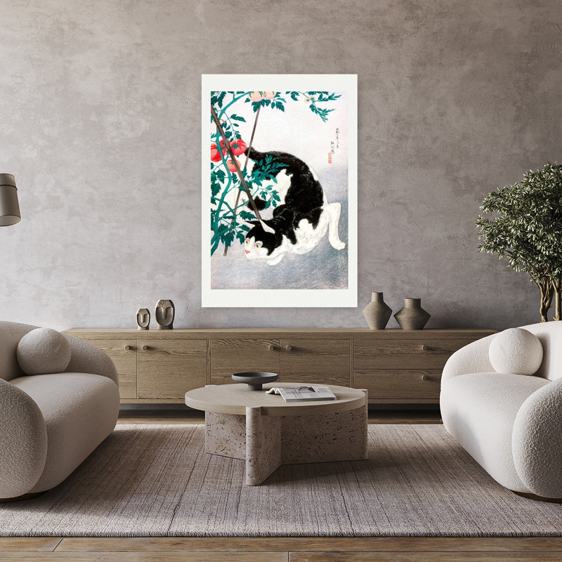 Art contemporain, art contemporain classique, chat et plante, H 48 po x l 32 po