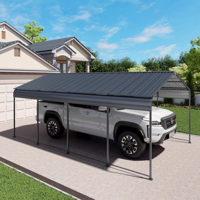 Abri d'auto tout en métal 12 x 20 pi avec toit de tuiles verticales, bon drainage pour bateaux et salons extérieurs
