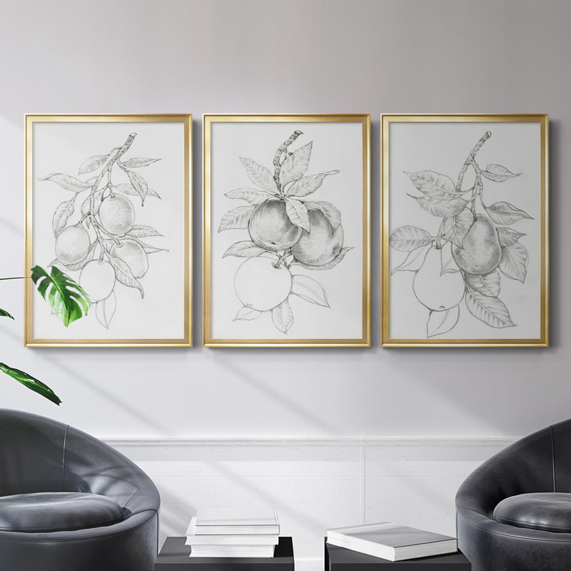 Branche de fruitier I, toile encadrée de qualité supérieure - prête à être accrochée, Cadre doré