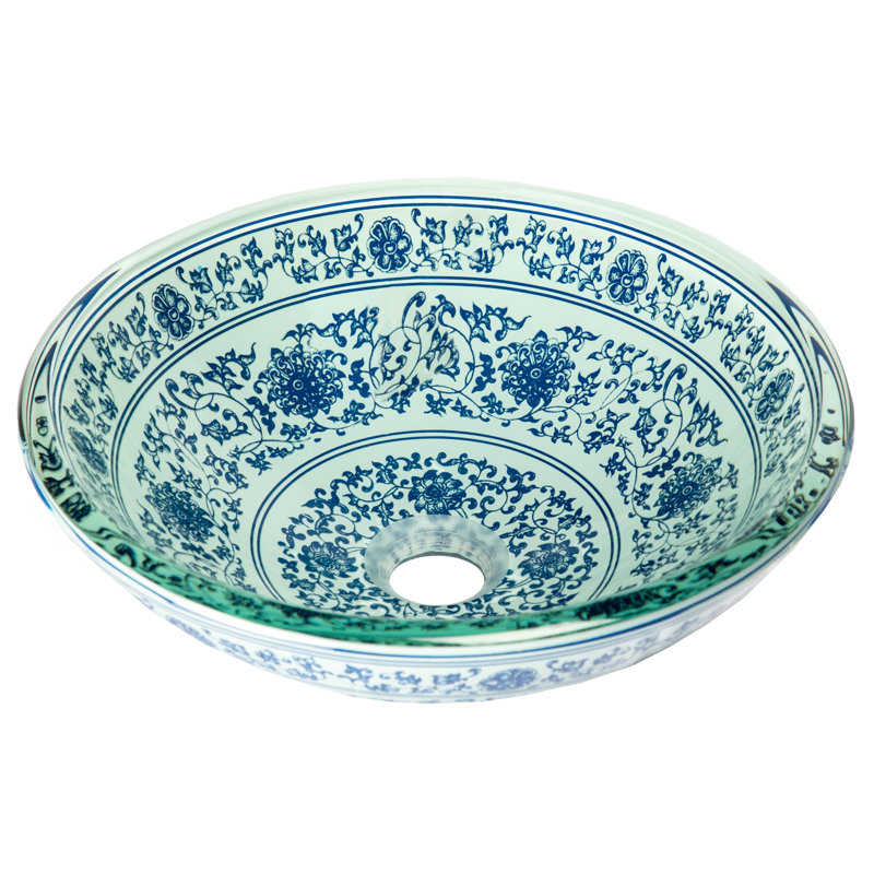 Eden Bath 14'' Blue Tempered Glass Circular Bathroom Sink