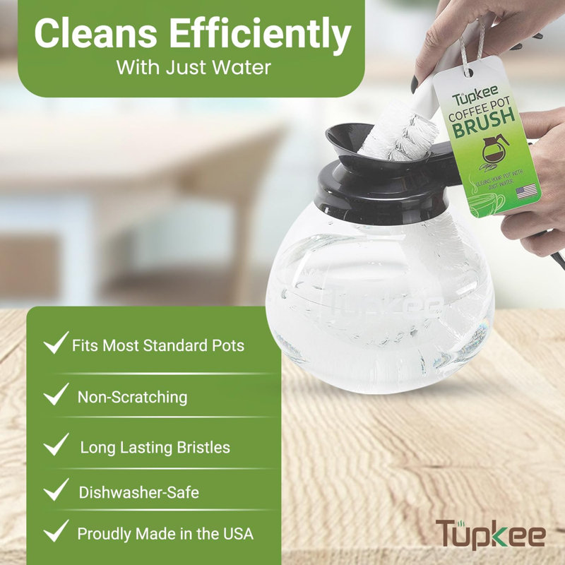 2-Pack Curved Coffee Pot Cleaning Brush with Non-Scratch Bristles for Glass & Stainless Carafes