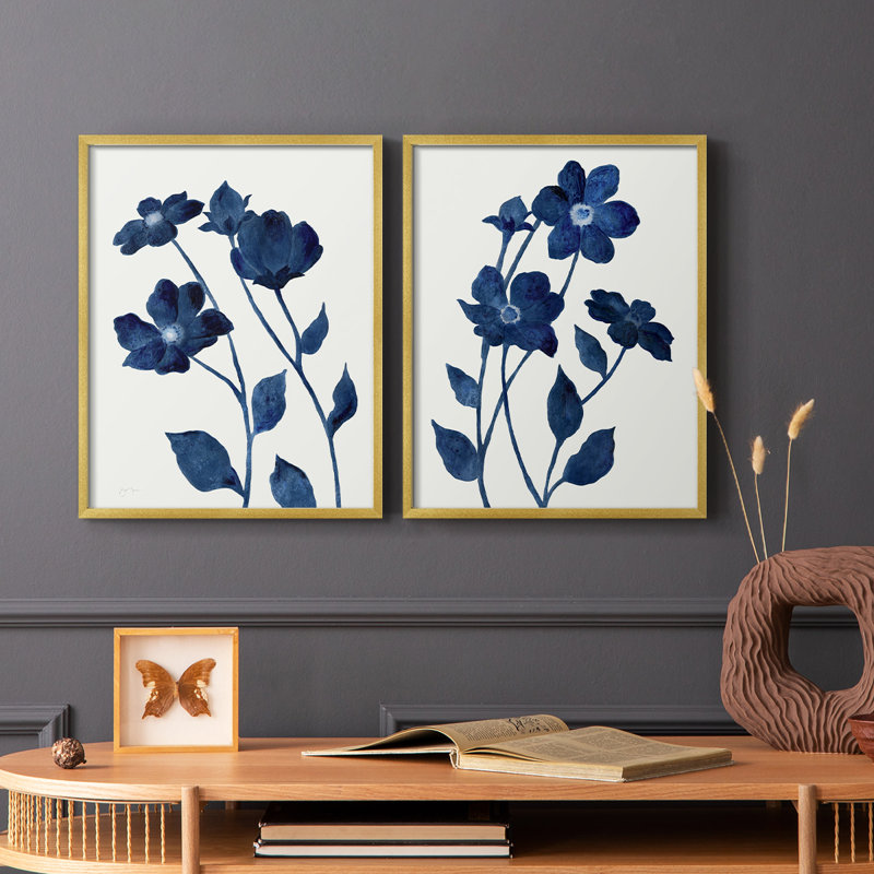 Impression encadrée Indigo Bloom I-Premium - prête à être accrochée - aucun clou requis - aucun clou requis, Doré