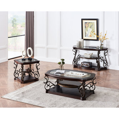 2 tables de bout avec plateau en verre, tablette en papier de marbre, pieds en métal, L 26,3 po x l 26,3 po x H 24 po, brun en brun foncé, avec plateau et pieds de tablettes