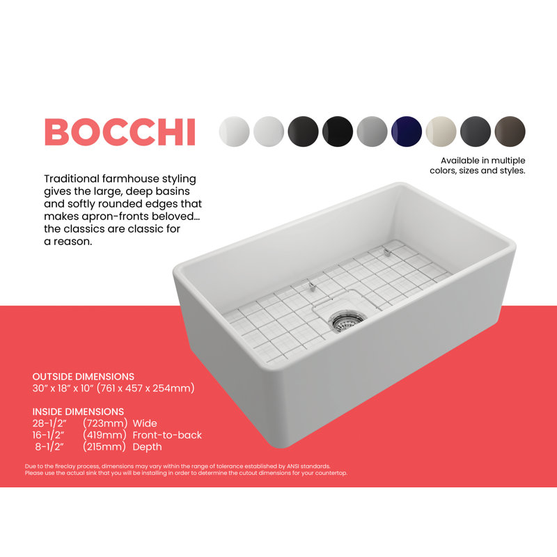 30'' L Kitchen Sink, Matte White