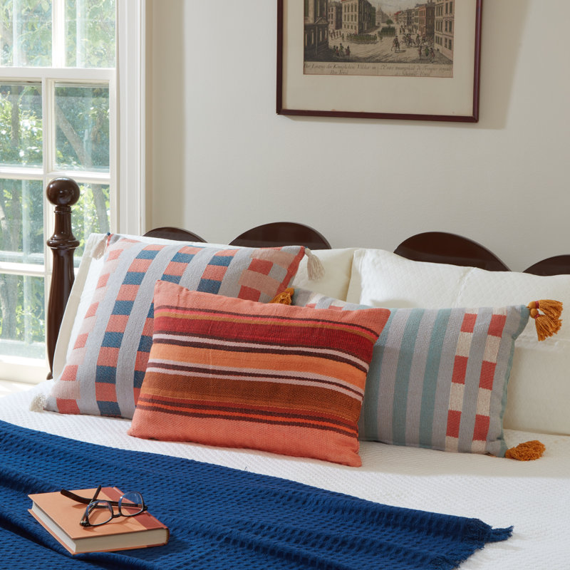 Housse de coussin rectangulaire avec insert lombaire 100% coton Coral Strip