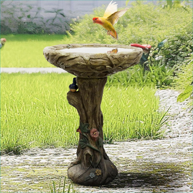 Bird Birds, 25,5 po de hauteur, béton rustique brun clair aspect bois, pour patio de jardin | Ciment béton | Piédestal à un niveau
