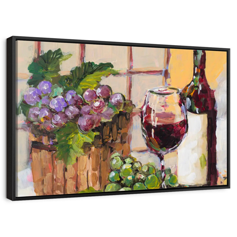 Nature morte au vin classique, Cadre flottant noir, 43 po x 29 po