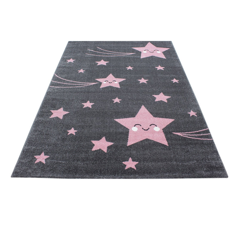 Hooked Pink/Grey Rug, Rectangle 120 x 170cm