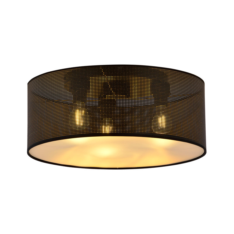 Leonardville Fabric Flush Mount, Black/Gold, 21cm H x 50cm W x 22cm D