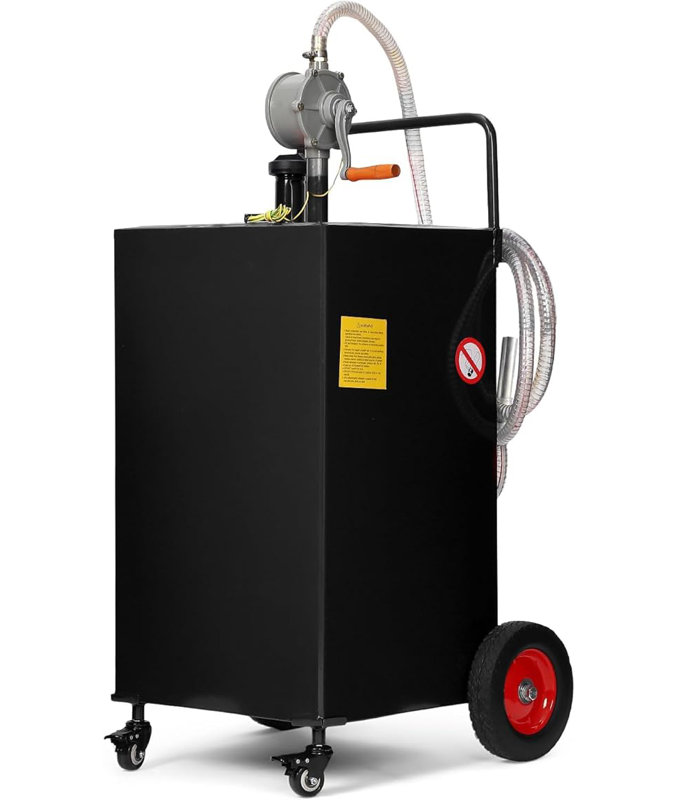 50 Gal Fuel Caddy with Manual Pump - Heavy Duty Portable Gas & Diesel Transfer Tank on Wheels, Spill-Proof Fuel Container for Boat, Truck, ATV & Farm, Black