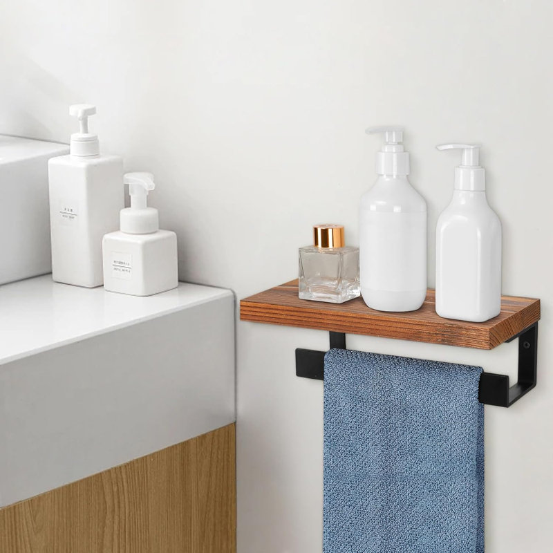 Porte-serviettes à main Ring Anneau à serviettes avec tablette en bois, support à serviettes à main, support à serviettes pour salle de bain, accessoires de salle de bain fixés au mur