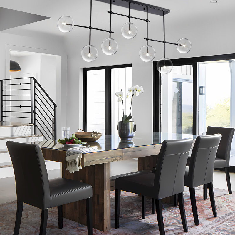 Anusca 7 - Glass Modern Orb Linear Chandelier, Black