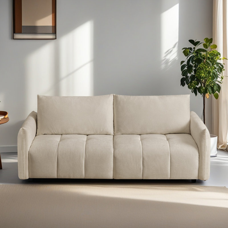 90 " Upholstered  Couches with Tufted Sofa, Modern Polyester Large Soft Cushioned Backrest, Cream
