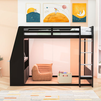 Bunk Bed With Desk, Storage Shelves USB And LED Light