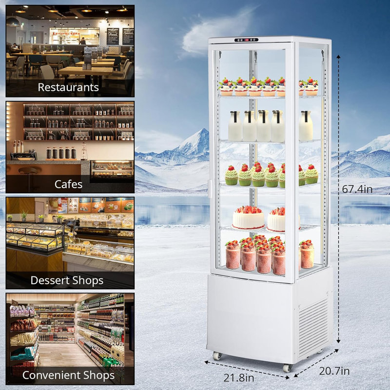 Commercial Refrigerator Display, 215L/7.6 Cu. Ft Display Refrigerator Pastry, Countertop/Floor Refrigerator, Double-Layered Glass Display Refrigerator with Wheels, Led Lights, Auto Defrost
