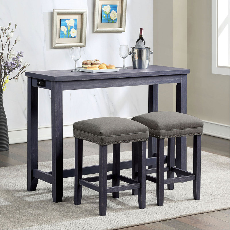 Ensemble de table de salle à manger avec siège rembourré et garniture cloutée, port USB et prise de courant