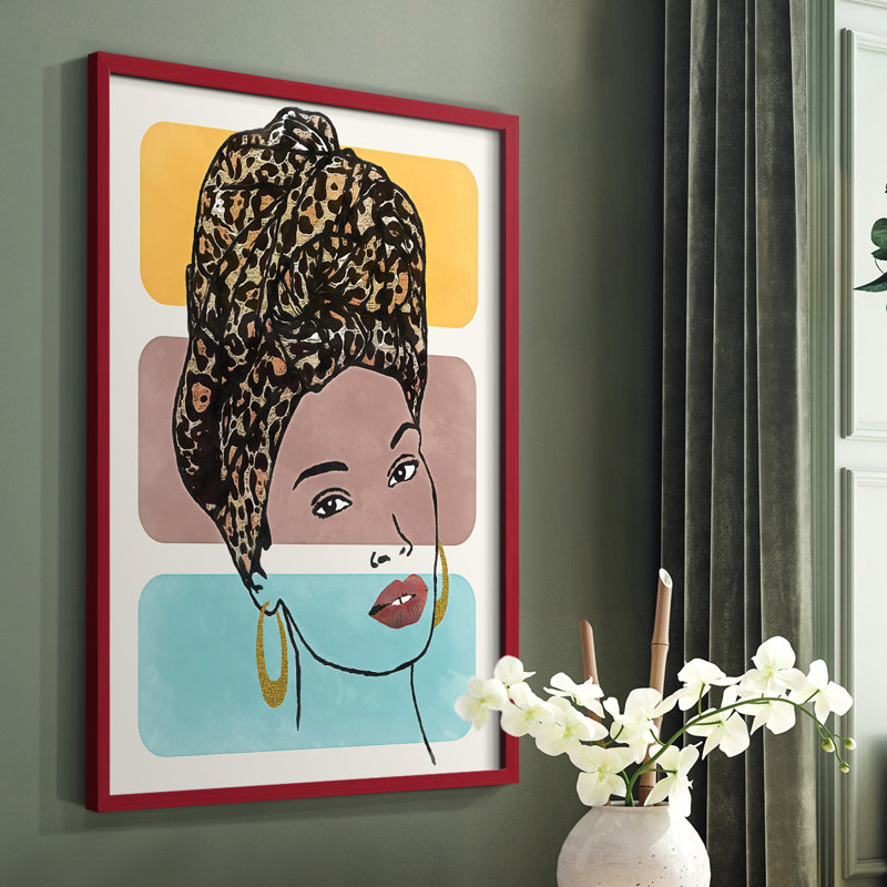 Head Wrap I, reproduction encadrée - bois massif, H 10 po x l 8 po, Rouge