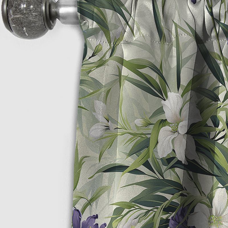 Rideau occultant à motif floral vert ivoire et mauve Serenade, L 52 po x L 108 po