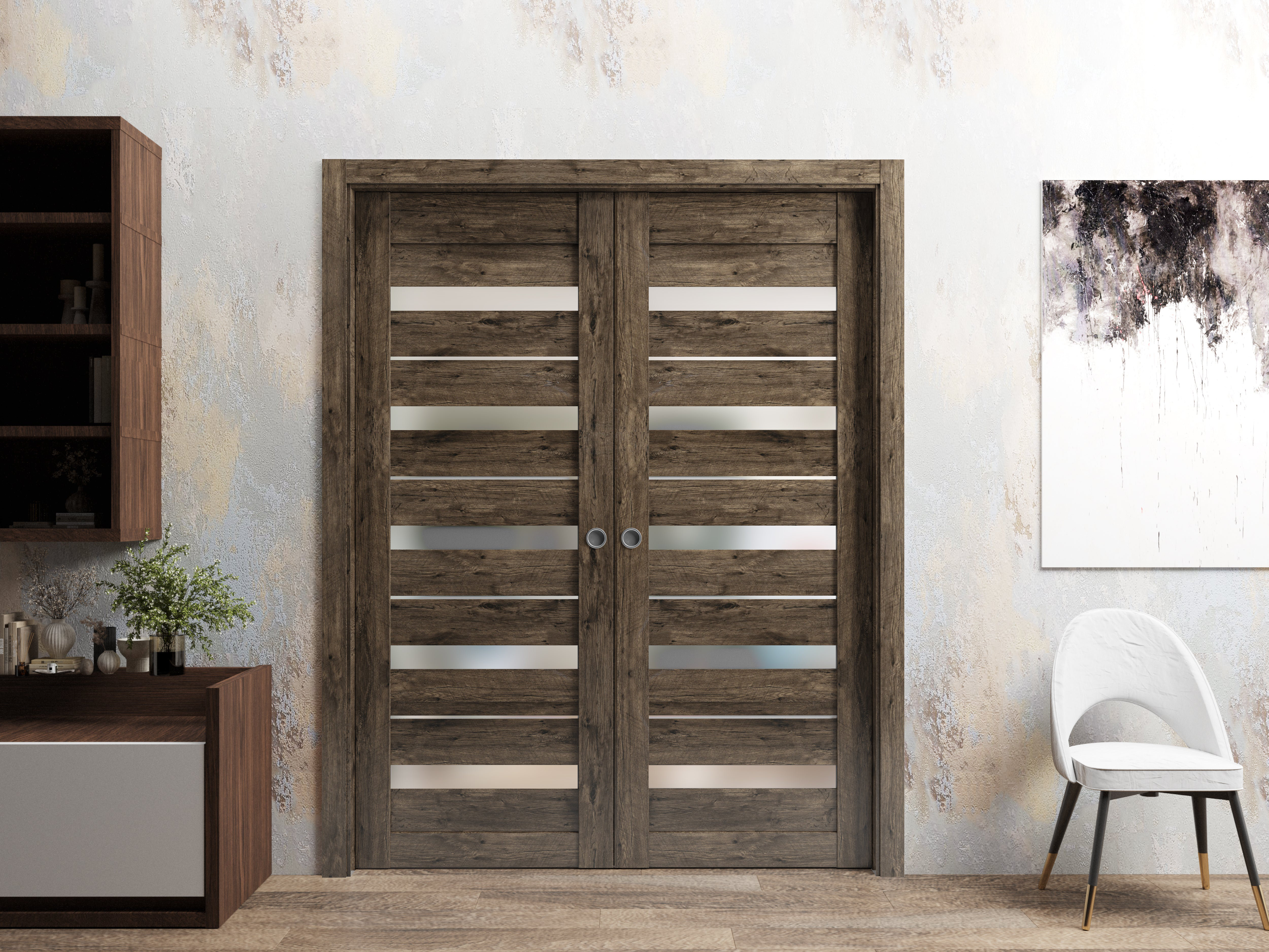 SARTODOORS Quardo Frosted Glass Panelled Wood Sliding Closet Doors